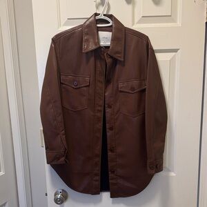 Wilfred Brown Faux Leather Shirt Jacket